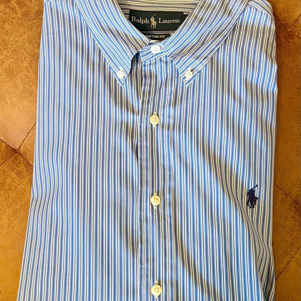 Ralph Lauren Polo Timeless Custom Fit XL Blue Striped Button Down excellent cond